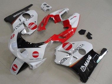 1990-1998 Honda CBR250RR MC22 Motorcycle Fairings - White Red Glossy Black Konica Minolta