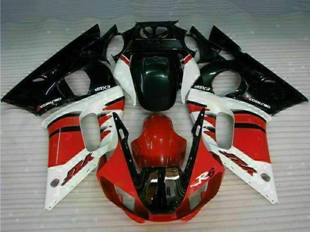 1998-2002 Yamaha YZF R6 Motorcycle Fairing - White Red Glossy Black