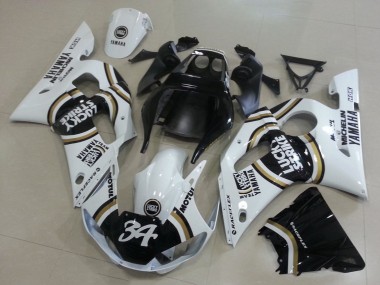 1998-2002 Yamaha YZF R6 Motorcycle Fairings - White Black Motul Lucky Strike 34