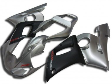 1998-2002 Yamaha YZF R6 Motorcycle Fairings - Silver Matte Black Red Decal