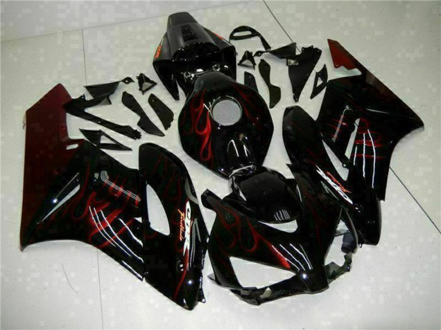 2004-2005 Honda CBR1000RR Motorcycle Fairings - Glossy Black Red Flame