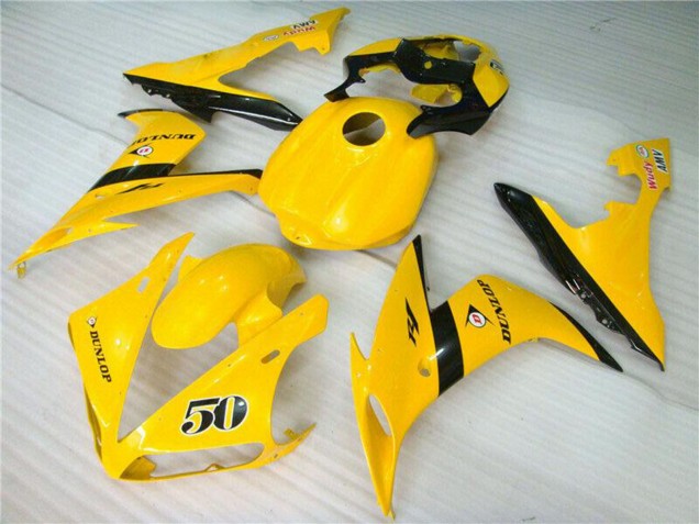 2004-2006 Yamaha YZF R1 Motorcycle Fairings - Yellow Glossy Black Dunlop 50