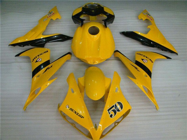2004-2006 Yamaha YZF R1 Motorcycle Fairings - Yellow Glossy Black Dunlop 50