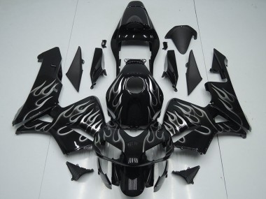 2005-2006 Honda CBR600RR Motorcycle Fairings - Glossy Black Silver Flame