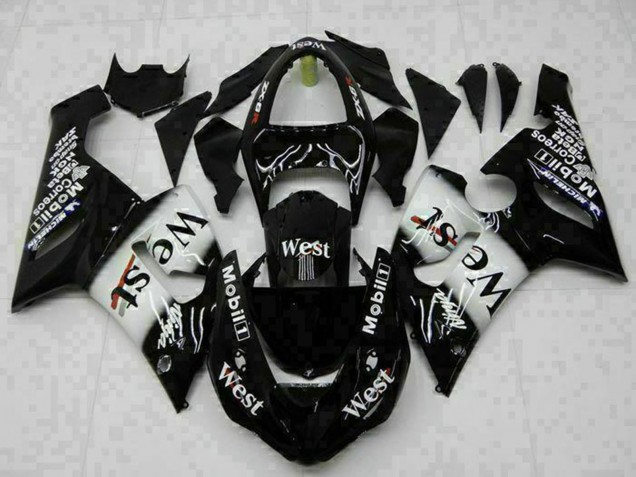 2005-2006 Kawasaki ZX6R Motorcycle Fairings - Glossy Black White West