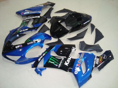 2005-2006 Kawasaki ZX6R Motorcycle Fairings - Blue Glossy Black Green Monster