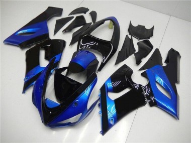 2005-2006 Kawasaki ZX6R Motorcycle Fairing Kits - Blue Glossy Black