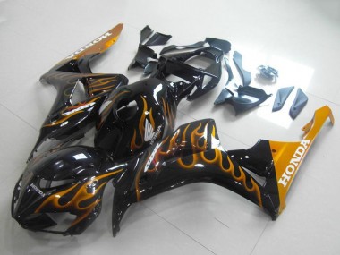 2006-2007 Honda CBR1000RR Motorcycle Fairings - Glossy Black Gold Flame