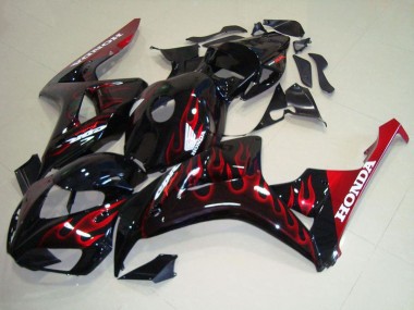 2006-2007 Honda CBR1000RR Motorcycle Fairing Kits - Glossy Black Red Flame