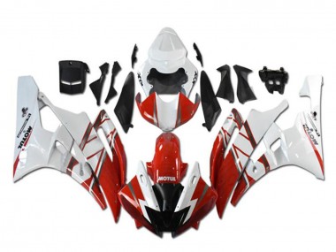 2006-2007 Yamaha YZF R6 Motorcycle Fairings - White Red Black Motul Michelin