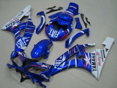 2006-2007 Yamaha YZF R6 Motorcycle Fairings - White Blue Fiat Motul Michelin