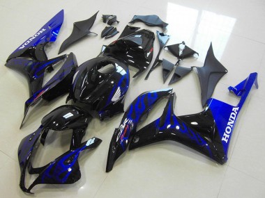 2007-2008 Honda CBR600RR Motorcycle Fairings - Glossy Black Blue Flame