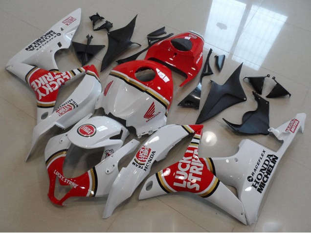 2007-2008 Honda CBR600RR Motorcycle Fairings - White Red Lucky Strike