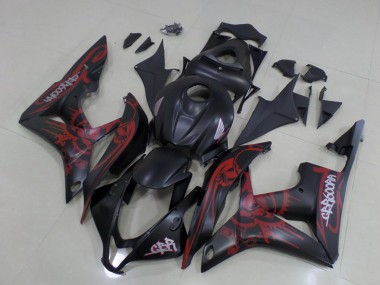 2007-2008 Honda CBR600RR Motorcycle Fairings - Matte Black Red Skull