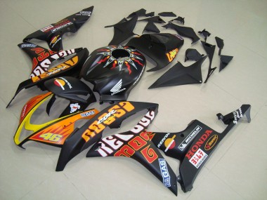 2007-2008 Honda CBR600RR Motorcycle Fairings - Matte Black Orange Yellow Rossi 46