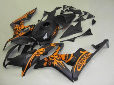 2007-2008 Honda CBR600RR Motorcycle Fairings - Matte Black Orange Skull
