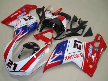 2007-2014 Ducati 1098 Motorcycle Fairings - White Red Blue Glossy Black Valsir Xerox 21
