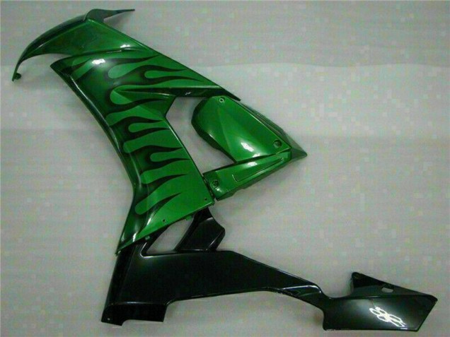 2008-2010 Kawasaki ZX10R Motorcycle Fairings - Glossy Black Green Flame