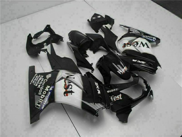2008-2012 Kawasaki EX250 Motorcycle Fairings - Glossy Black White West