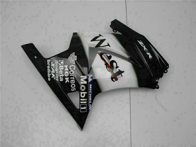 2008-2012 Kawasaki EX250 Motorcycle Fairings - Glossy Black White West