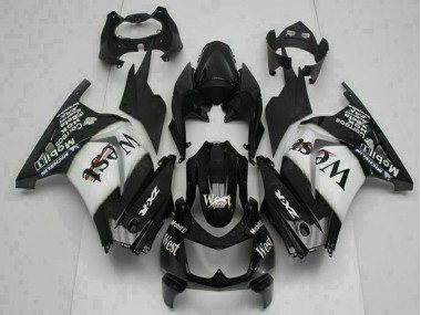 2008-2012 Kawasaki EX250 Motorcycle Fairings - Glossy Black White West