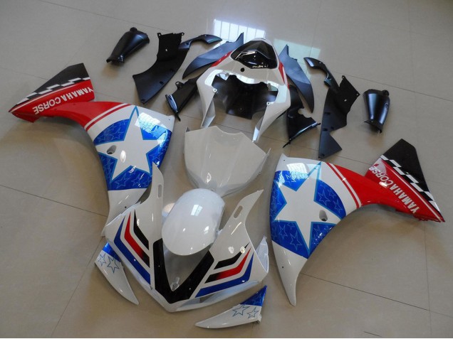 2009-2011 Yamaha YZF R1 Motorcycle Fairings - White Blue Red Black Ducati Star Style