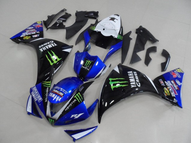 2012-2014 Yamaha YZF R1 Motorcycle Fairings - White Blue Glossy Black Green Graves Yamalube Monster