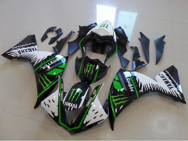2012-2014 Yamaha YZF R1 Motorcycle Fairing - White Black Green Monster