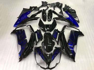 2012-2016 Kawasaki EX650 Motorcycle Fairings - Glossy Black Blue Flame