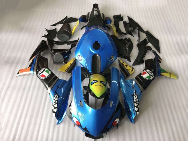 2015-2019 Yamaha YZF R1 Motorcycle Fairing - Blue Yellow Shark
