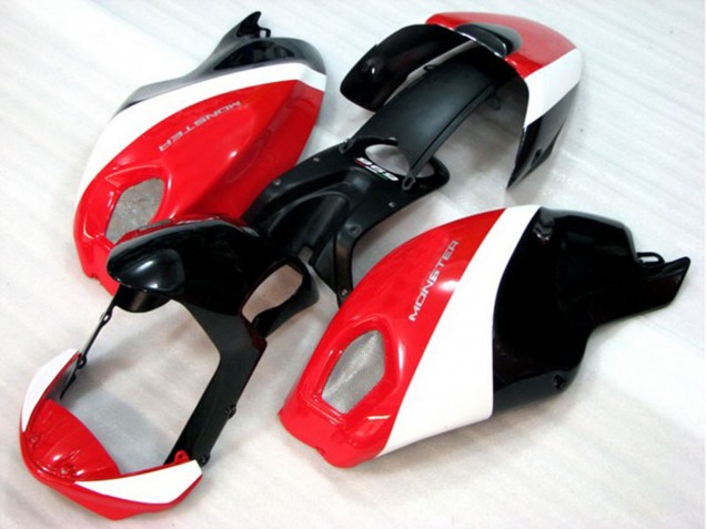 2008-2012 Ducati Monster 696 Motorcycle Fairing - White Red Glossy Black