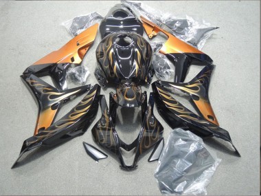 2004-2005 Honda CBR1000RR Motorcycle Fairings - Glossy Black Gold Flame