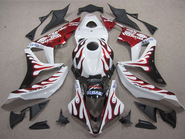 2004-2005 Honda CBR1000RR Motorcycle Fairings - White Red Glossy Black Flame SHARK