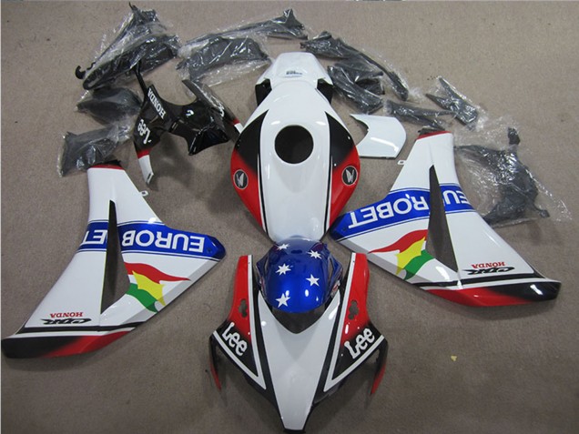 2008-2011 Honda CBR1000RR Motorcycle Fairings - White Red Blue Star Carrera EuroBet Lee