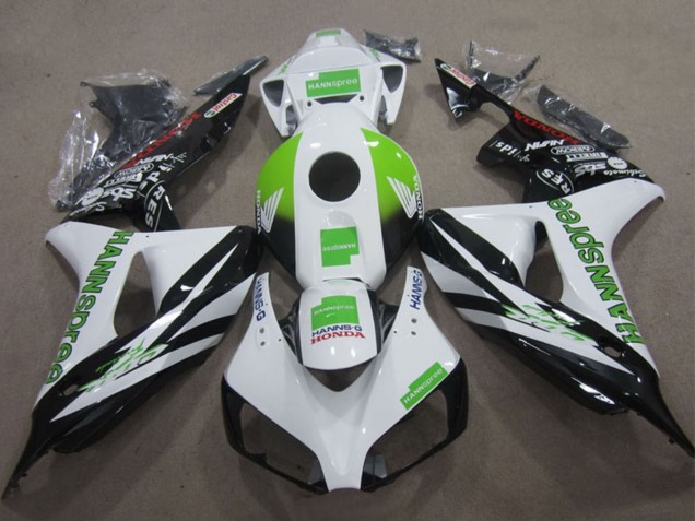 2006-2007 Honda CBR1000RR Motorcycle Fairings - White Green Glossy Black Hannspree