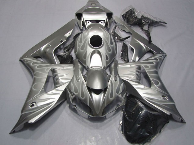2006-2007 Honda CBR1000RR Motorcycle Fairings - Silver White Flame