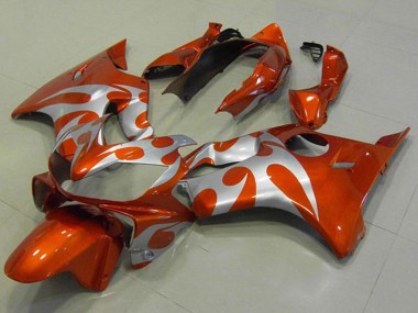 2004-2007 Honda CBR600 F4i Motorcycle Fairings - Silver Orange Flame
