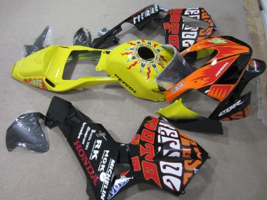 2003-2004 Honda CBR600RR Motorcycle Fairings - Yellow Orange Glossy Black Rossi Repsol 46