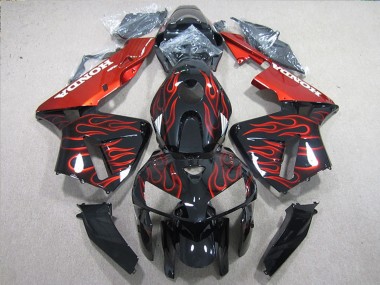 2005-2006 Honda CBR600RR Bike Fairings - Glossy Black Red Flame
