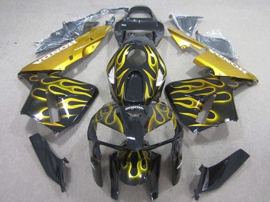 2005-2006 Honda CBR600RR Motorcycle Fairings - Glossy Black Yellow Flame