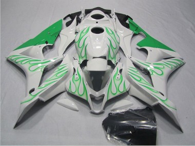 2007-2008 Honda CBR600RR Motorcycle Fairings - White Green Flame