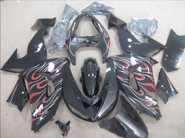 2006-2007 Kawasaki ZX10R Motorcycle Fairings - Glossy Black Red White Flame