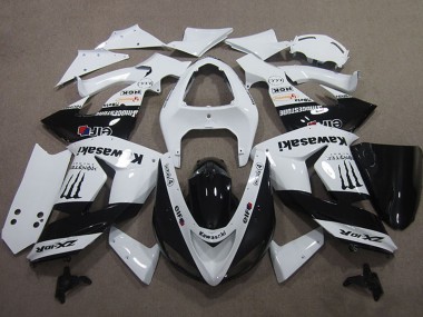 2006-2007 Kawasaki ZX10R Motorcycle Fairings - White Glossy Black Elf Touch4 Monster Energy