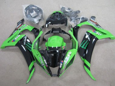 2011-2015 Kawasaki ZX10R Motorcycle Fairings - Green Glossy Black Green Elf Touch4 Monster