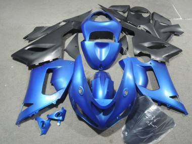 2005-2006 Kawasaki ZX6R Motorcycle Fairing Kits - Blue Matte Black