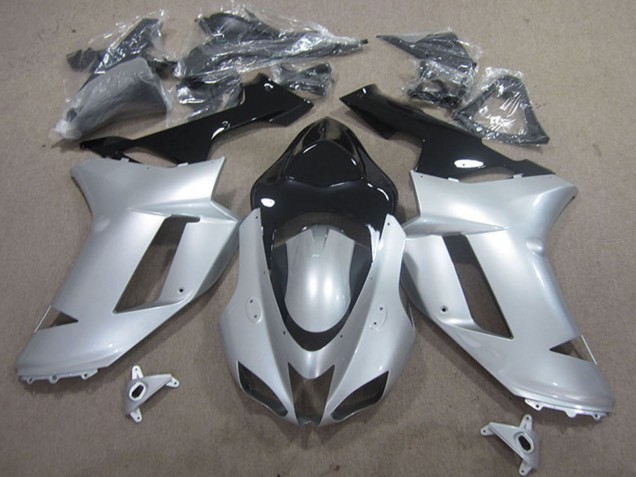 2007-2008 Kawasaki ZX6R Motorcycle Fairings - Silver Black