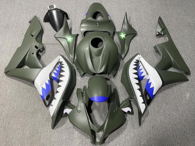 2007-2008 Honda CBR600RR Motorcycle Fairings - Army Green White Blue Shark