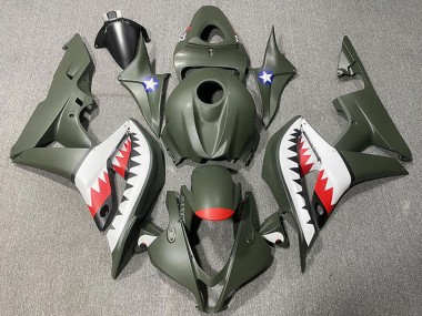 2007-2008 Honda CBR600RR Motorcycle Fairings - Army Green White Red Shark