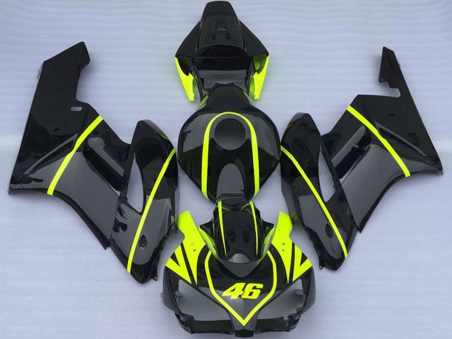 2004-2005 Honda CBR1000RR Motorcycle Fairings - Glossy Black High Viz Yellow 46