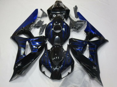 2006-2007 Honda CBR1000RR Motorcycle Fairings - Glossy Black Blue Flame